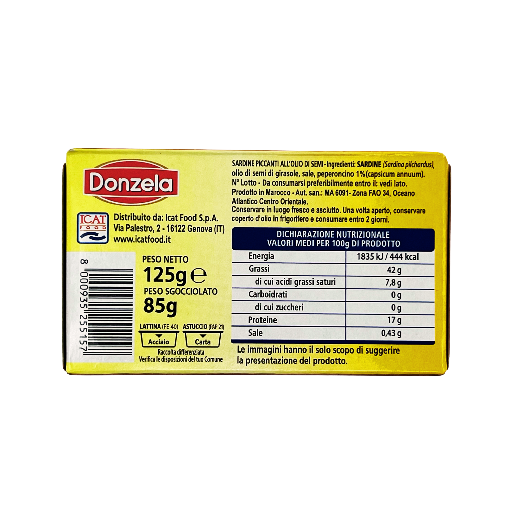 Sardiinid Donzela, päevalilleseemneõlis, pikantsed 125g - Image 2